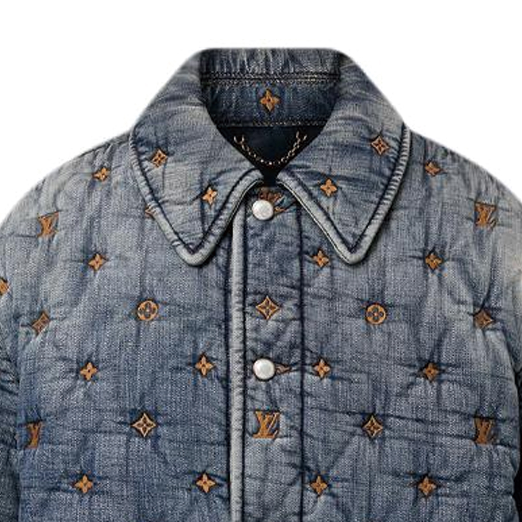 Sizing Chaqueta Vaquera Suelta Azul Louis Vuitton SS24 Pharrell Logo Bordado. 1AFJCO