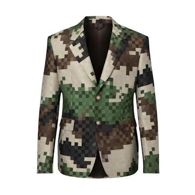 LOUIS VUITTON SS24 Pharrell Collab Multicolor Camo Plaid Long Sleeve Blazer Men. 1AFIBI