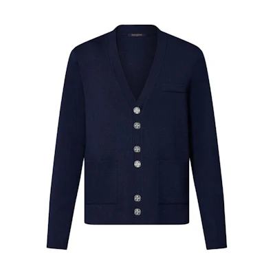 LOUIS VUITTON SS24 Pharrell Collab Navy Blue V-Neck Knit Cardigan Sweater. 1AFIUH