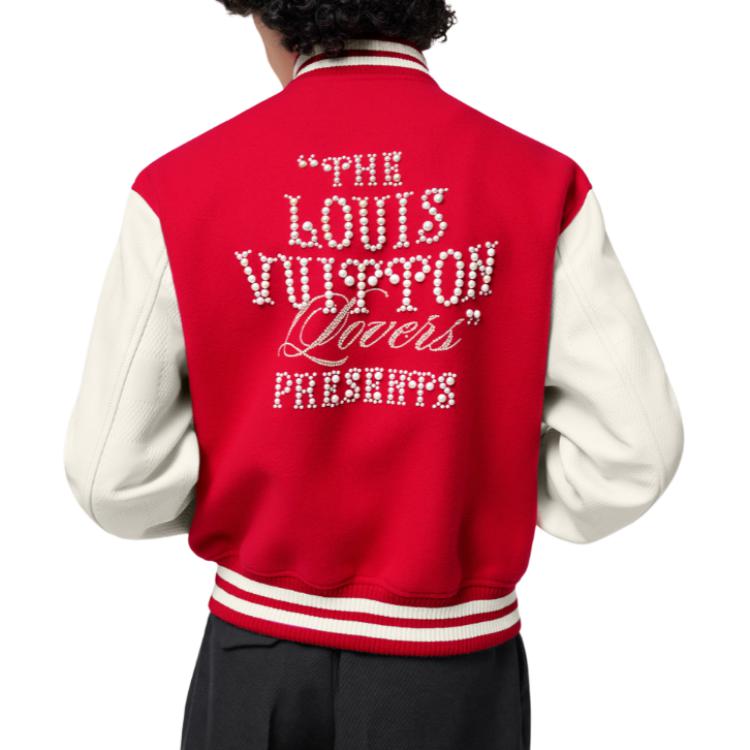 Purchase Jaket Varsity Louis Vuitton SS24 Pharrell Kolaborasi Logo Bordir Garis Merah. 1AFIQ9
