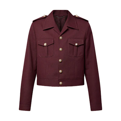Louis Vuitton SS24 Pharrell Collab Slim-Fit Burgundy Jacket for Men 1AFIEQ