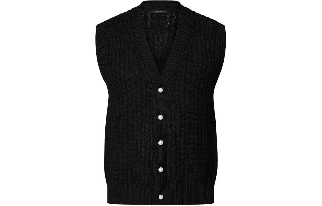 LOUIS VUITTON SS24 Pharrell Collab Solid V-Neck Casual Knit Vest Black Men’s. 1AFIVD