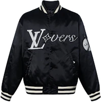 LOUIS VUITTON SS24 Pharrell Collab Striped Embroidered Baseball Jacket Black. 1AFHWP LOUIS VUITTON SS24 Pharrell Collab Striped Embroidered Baseball Jacket Black. 1AFHWP