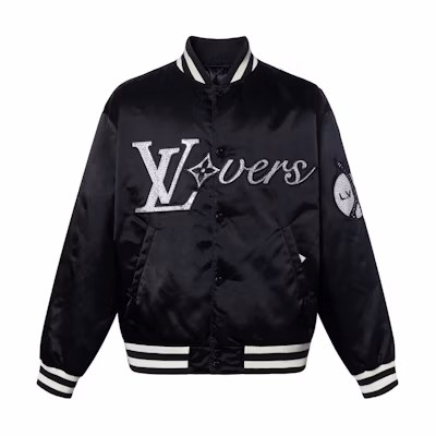LOUIS VUITTON SS24 Pharrell Collab Striped Embroidered Baseball Jacket Black. 1AFHWP