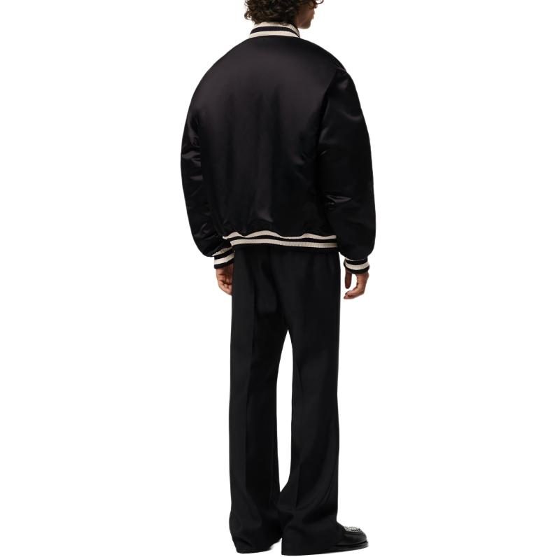 Shop LOUIS VUITTON SS24 Pharrell Kolaborasi Jaket Baseball Bergaris Hitam Bordir. 1AFHWP