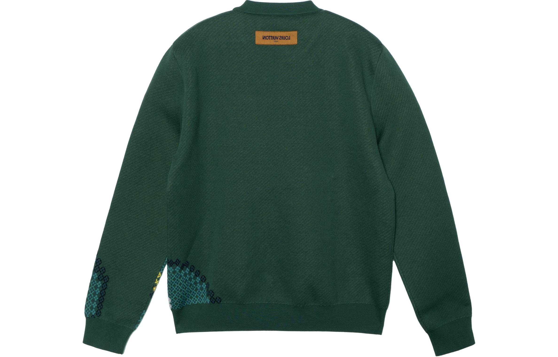 Lookbook Louis Vuitton SS24 Pharrell Kolaborasi Sweatshirt Corak Jacquard Hijau. 1AFIXS