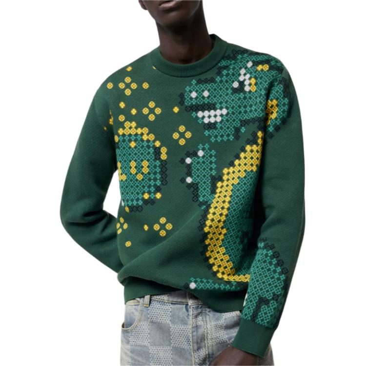 Shop Louis Vuitton SS24 Pharrell Kolaborasi Sweatshirt Corak Jacquard Hijau. 1AFIXS