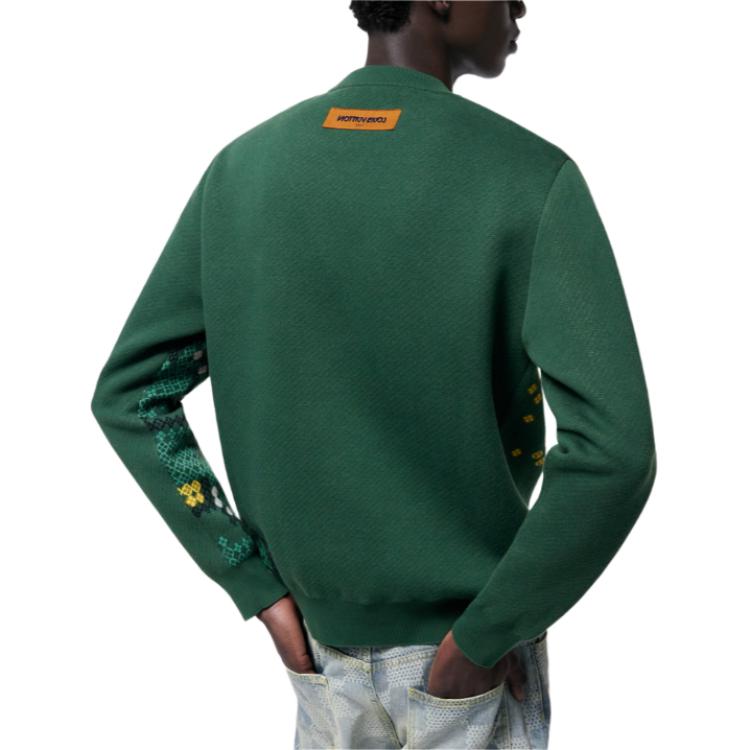 Details for Louis Vuitton SS24 Pharrell Kolaborasi Sweatshirt Corak Jacquard Hijau. 1AFIXS