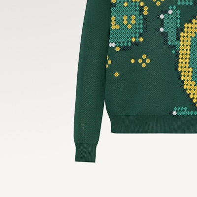Louis Vuitton SS24 Pharrell Kolaborasi Sweatshirt Corak Jacquard Hijau. 1AFIXS Sizing Louis Vuitton SS24 Pharrell Kolaborasi Sweatshirt Corak Jacquard Hijau. 1AFIXS