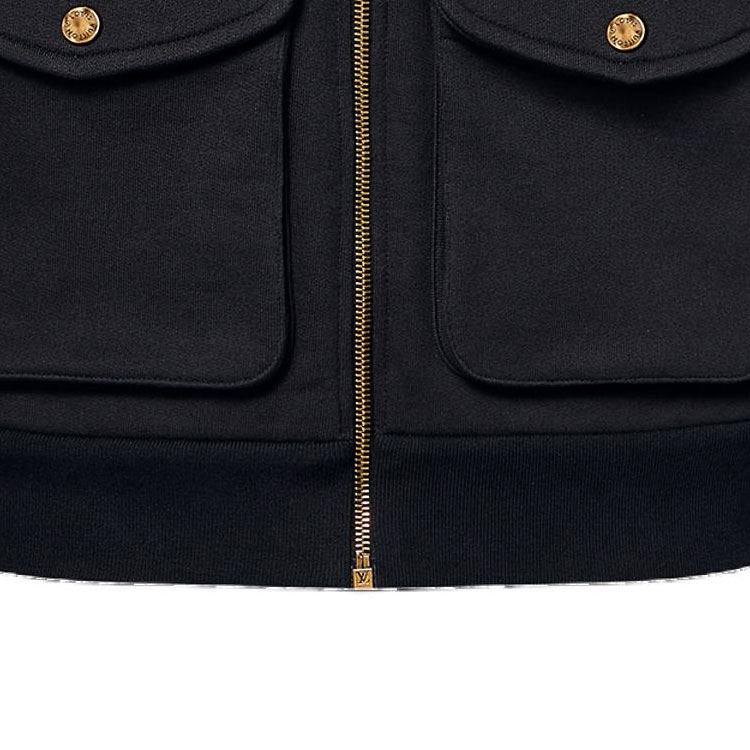 Sizing ルイヴィトン SS24 ファレルコラボ ロゴ刺繍フーディージャケット ブラック 1AFJF9