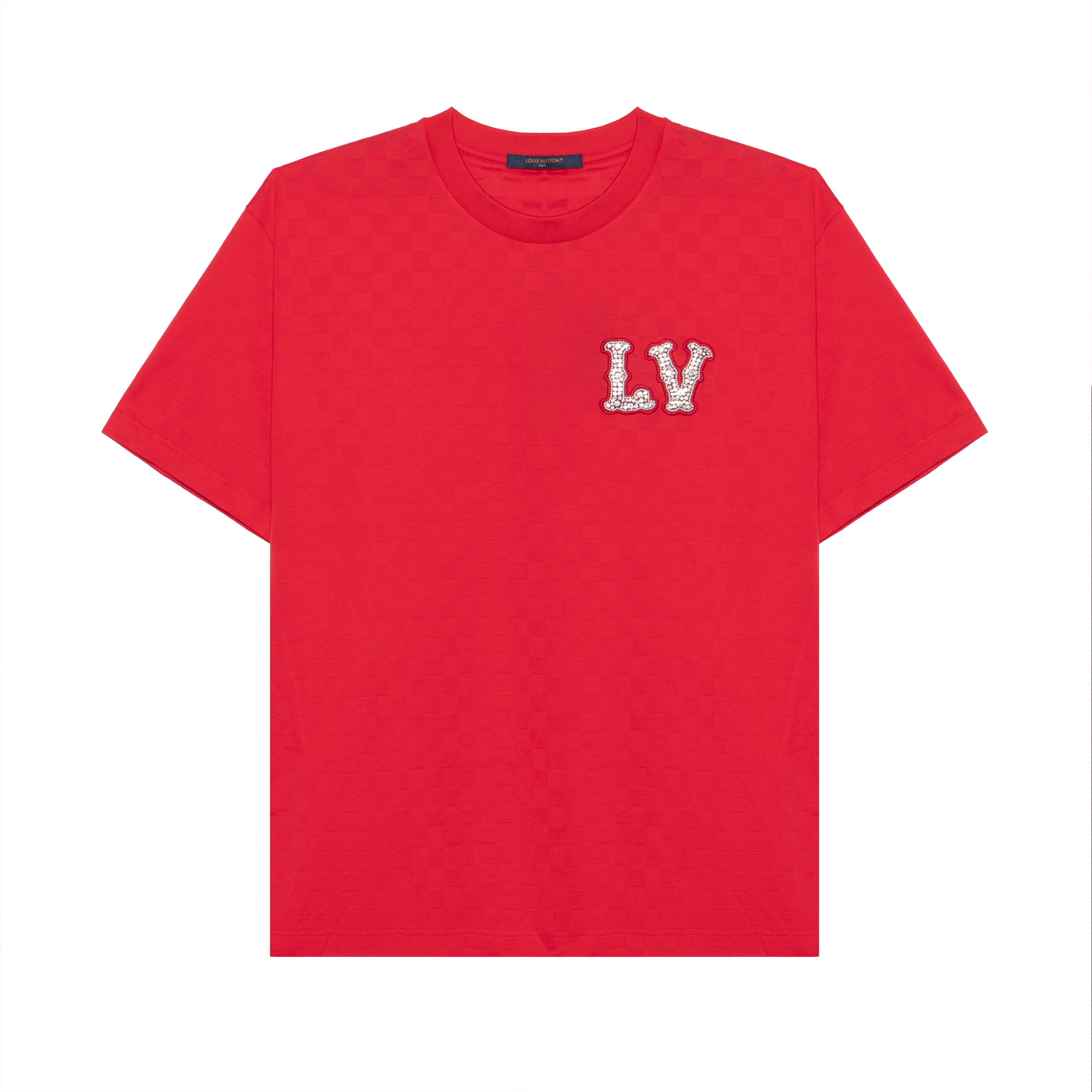 LOUIS VUITTON SS24 Pharrell Logo Embroidered Red Short Sleeve T-Shirt Men. 1AFJED