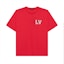 Buy 루이 비통 SS24 퍼렐 로고 자수 레드 반팔 티셔츠 남성. 1AFJED