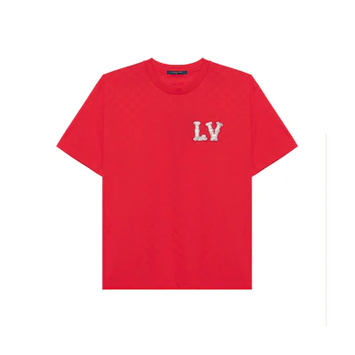LOUIS VUITTON SS24 Pharrell Logo Embroidered Red Short Sleeve T-Shirt Men. 1AFJED