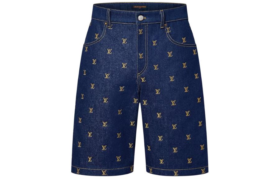LOUIS VUITTON SS24 Pharrell x Denim Embroidered Letter Shorts Blue Menswear 1AFIAJ