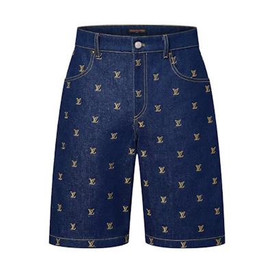 LOUIS VUITTON SS24 Pharrell Denim Embroidered Letter Shorts Blue Menswear 1AFIAJ