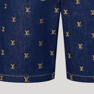 루이비통 SS24 퍼렐 x 데님 자수 레터 쇼츠 블루 남성복 1AFIAJ Shop 루이비통 SS24 퍼렐 x 데님 자수 레터 쇼츠 블루 남성복 1AFIAJ