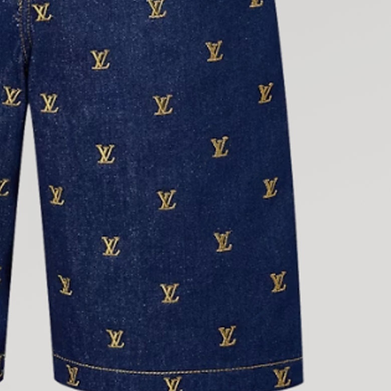 Purchase 루이비통 SS24 퍼렐 x 데님 자수 레터 쇼츠 블루 남성복 1AFIAJ