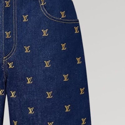 루이비통 SS24 퍼렐 x 데님 자수 레터 쇼츠 블루 남성복 1AFIAJ Details for 루이비통 SS24 퍼렐 x 데님 자수 레터 쇼츠 블루 남성복 1AFIAJ