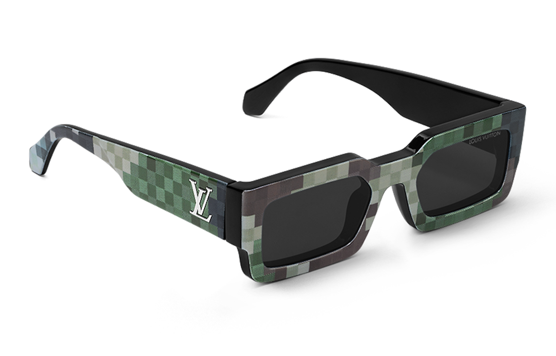 LOUIS VUITTON SS24 Pixel Camo Clash Green Rectangle Sunglasses for Men Z2395E