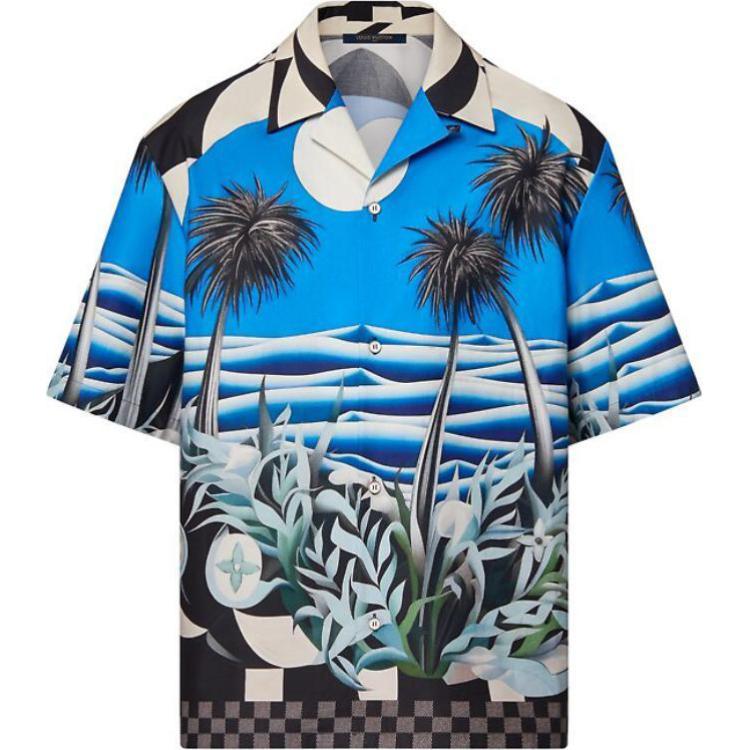 LOUIS VUITTON SS24 Scenic Print Blue Oversized Short-Sleeve Shirt for Men 1AFQYH