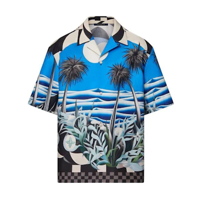 LOUIS VUITTON SS24 Scenic Print Blue Oversized Short-Sleeve Shirt for Men 1AFQYH