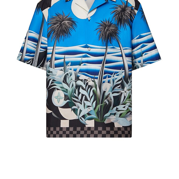 Shop 路易威登SS24蓝色风景印花男士宽松短袖衬衫 1AFQYH