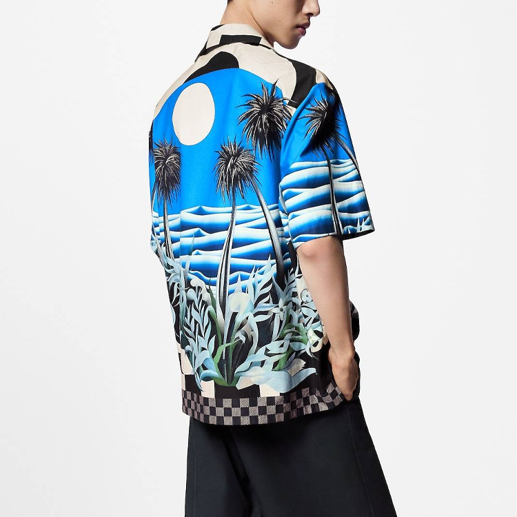 Purchase 路易威登SS24蓝色风景印花男士宽松短袖衬衫 1AFQYH
