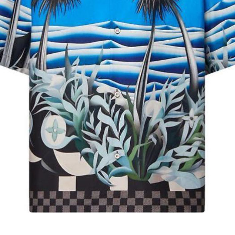 Cheap 路易威登SS24蓝色风景印花男士宽松短袖衬衫 1AFQYH