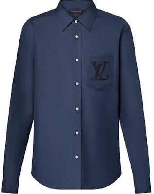 루이 비통 SS24 로고 자수 긴팔 셔츠 네이비 솔리드 컬러 1AFRMJ Order 루이 비통 SS24 로고 자수 긴팔 셔츠 네이비 솔리드 컬러 1AFRMJ