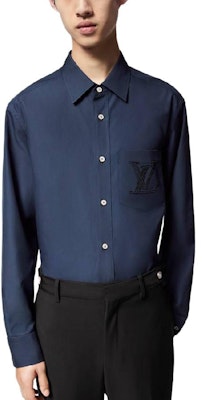 루이 비통 SS24 로고 자수 긴팔 셔츠 네이비 솔리드 컬러 1AFRMJ Details for 루이 비통 SS24 로고 자수 긴팔 셔츠 네이비 솔리드 컬러 1AFRMJ