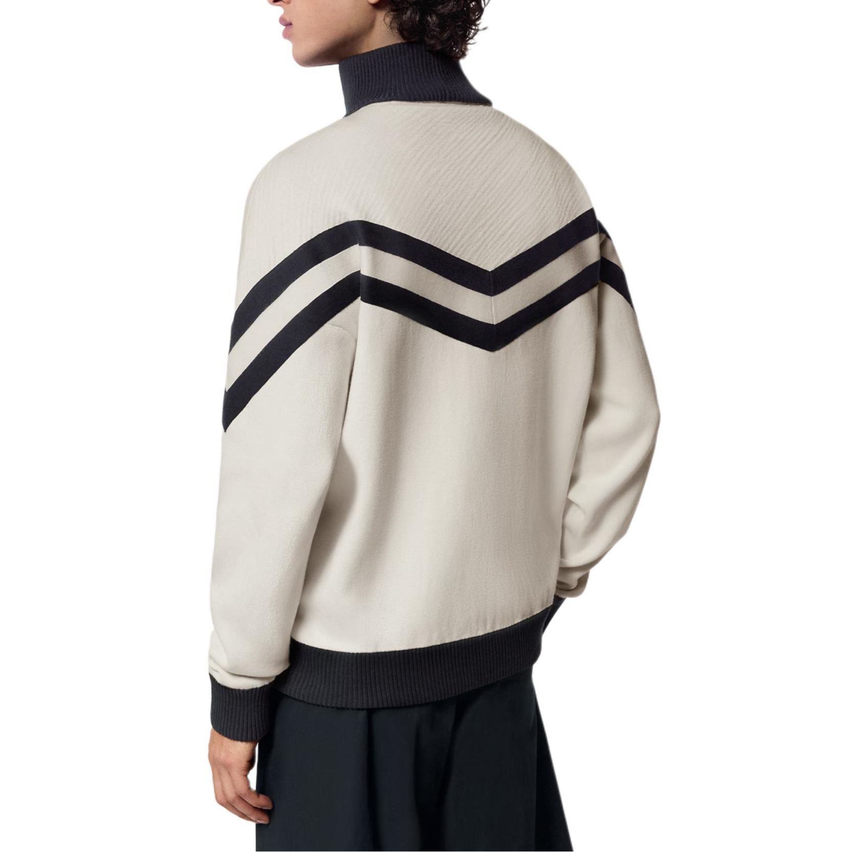 Sizing LOUIS VUITTON SS24 Jaket High-Neck Garis Putih Pria dengan Ritsleting 1AFQP