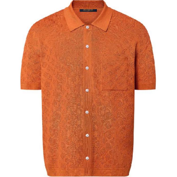 LOUIS VUITTON SS24 Textured Orange Short-Sleeve Button-Up Shirt for Men 1AFQSX