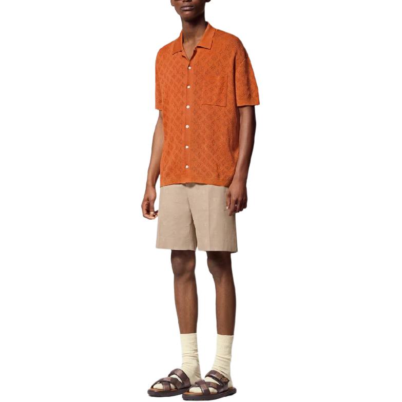 Lookbook 루이 비통 SS24 오렌지 텍스처 남성 반팔 버튼업 셔츠 1AFQSX