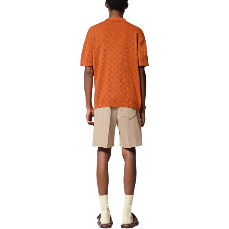 Shop 루이 비통 SS24 오렌지 텍스처 남성 반팔 버튼업 셔츠 1AFQSX