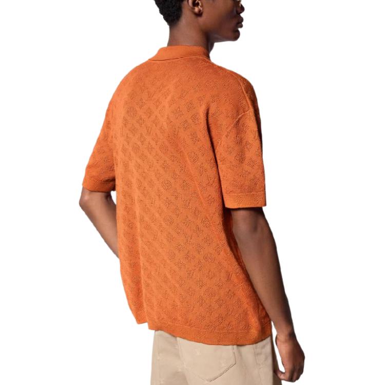 Details for 루이 비통 SS24 오렌지 텍스처 남성 반팔 버튼업 셔츠 1AFQSX