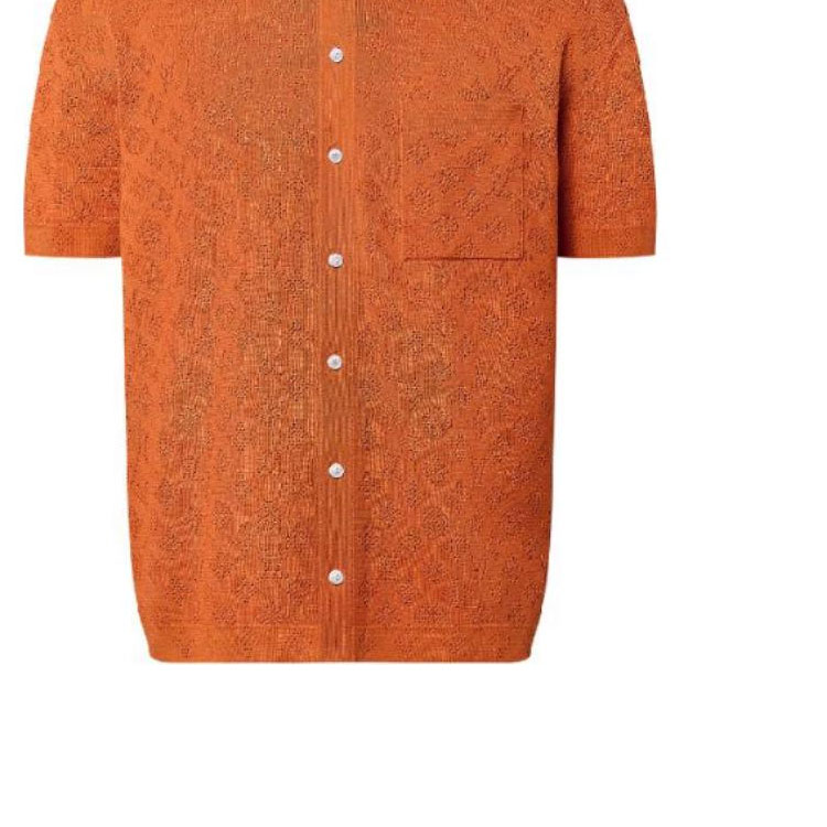 Cheap 루이 비통 SS24 오렌지 텍스처 남성 반팔 버튼업 셔츠 1AFQSX
