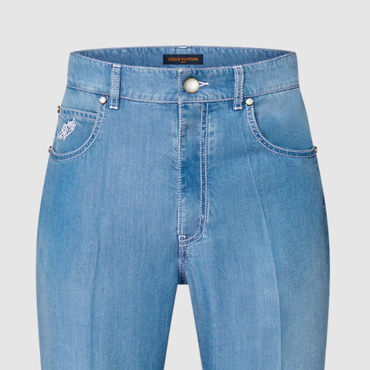 Purchase LOUIS VUITTON SS24 Seluar Flare Biru Logo Sulam Lelaki. 1AFQWO