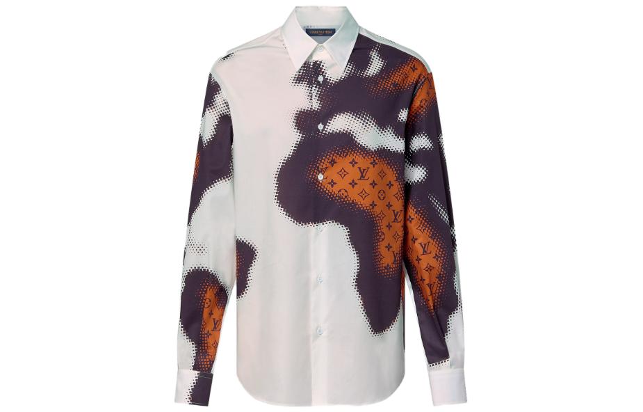 LOUIS VUITTON SS24 White Logo Print Button-Up Long Sleeve Shirt for Men. 1AFAWL