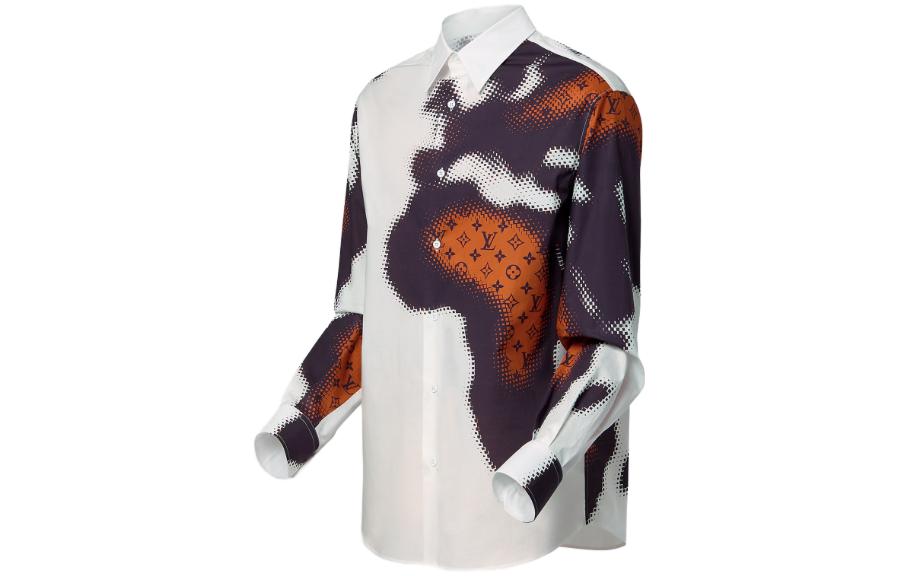 Shop ルイ・ヴィトン SS24 メンズ 白ロゴプリント 長袖シャツ ボタンアップトップス。 1AFAWL