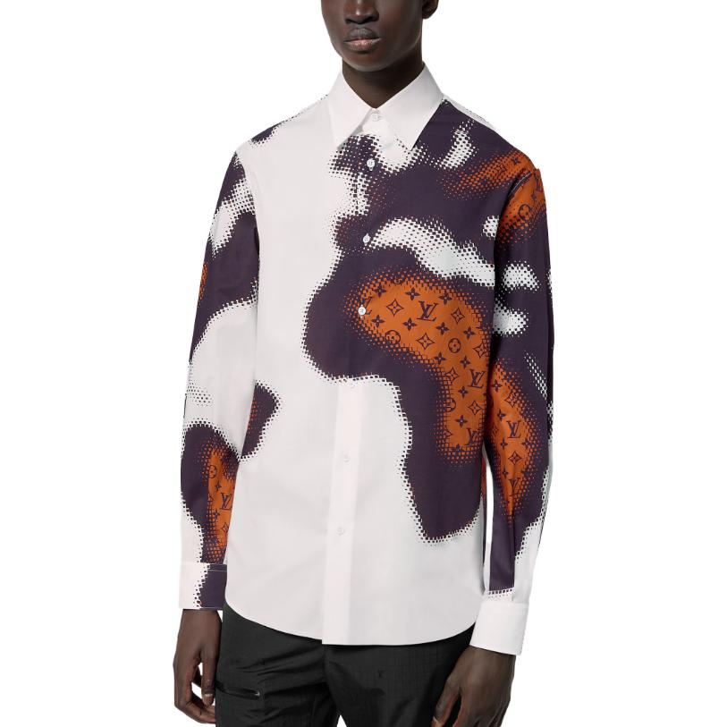 Details for ルイ・ヴィトン SS24 メンズ 白ロゴプリント 長袖シャツ ボタンアップトップス。 1AFAWL
