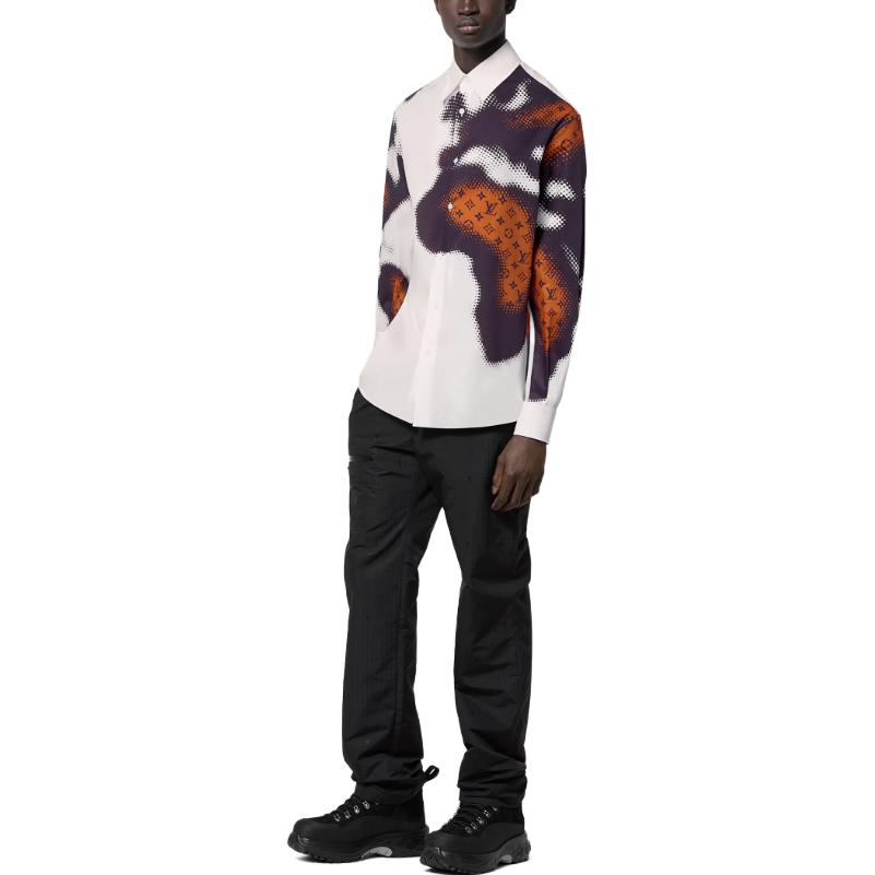 Cheap ルイ・ヴィトン SS24 メンズ 白ロゴプリント 長袖シャツ ボタンアップトップス。 1AFAWL