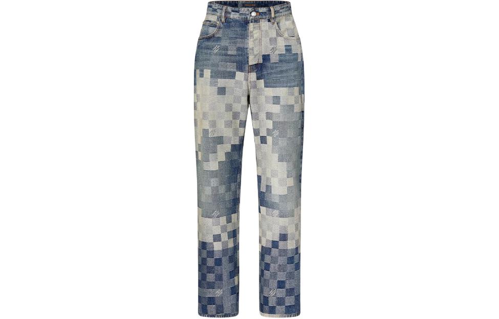 Order 路易威登 SS24 x Pharrell 蘇格蘭紋寬鬆直筒牛仔褲 藍色 男款 1AFIA7