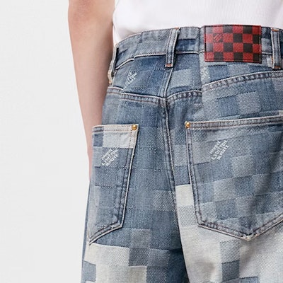 路易威登 SS24 x Pharrell 蘇格蘭紋寬鬆直筒牛仔褲 藍色 男款 1AFIA7 Sizing 路易威登 SS24 x Pharrell 蘇格蘭紋寬鬆直筒牛仔褲 藍色 男款 1AFIA7