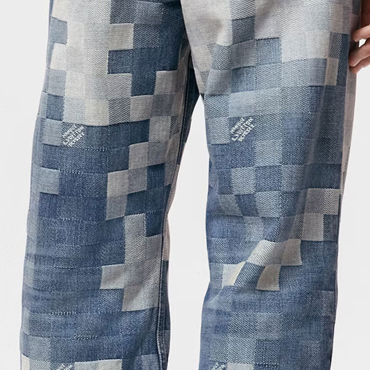 Cheap 路易威登 SS24 x Pharrell 蘇格蘭紋寬鬆直筒牛仔褲 藍色 男款 1AFIA7