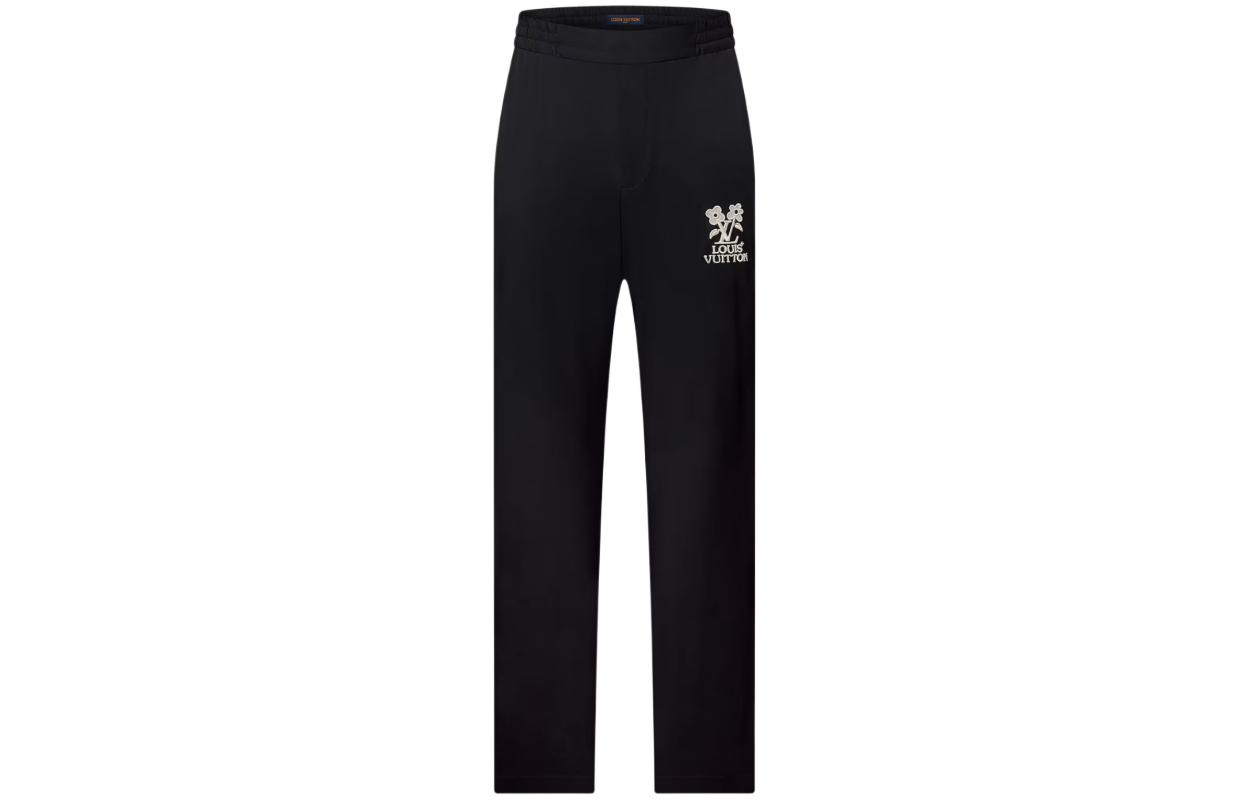 LOUIS VUITTON SS24 x Tyler Logo Floral Embroidered Knit Joggers Black Mens 1AFRDR