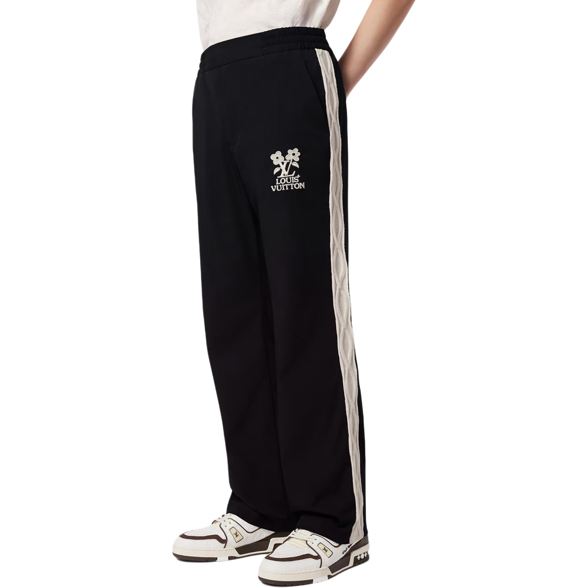 Details for 루이 비통 SS24 x 타일러 로고 플로럴 자수 니트 조거 팬츠 블랙 남성용 1AFRDR