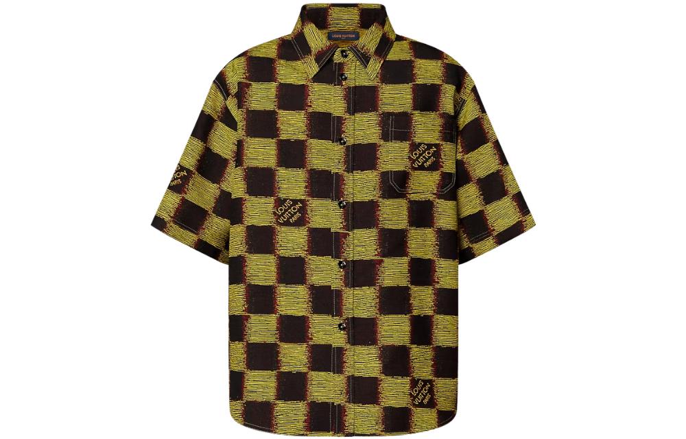 LOUIS VUITTON SS24 Yellow Logo Print Short Sleeve Button-Up Shirt . 1AFAW9