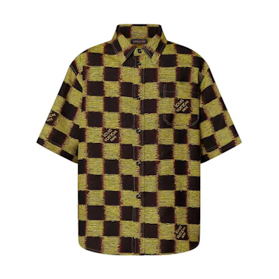 LOUIS VUITTON SS24 Yellow Logo Print Short Sleeve Button-Up Shirt . 1AFAW9