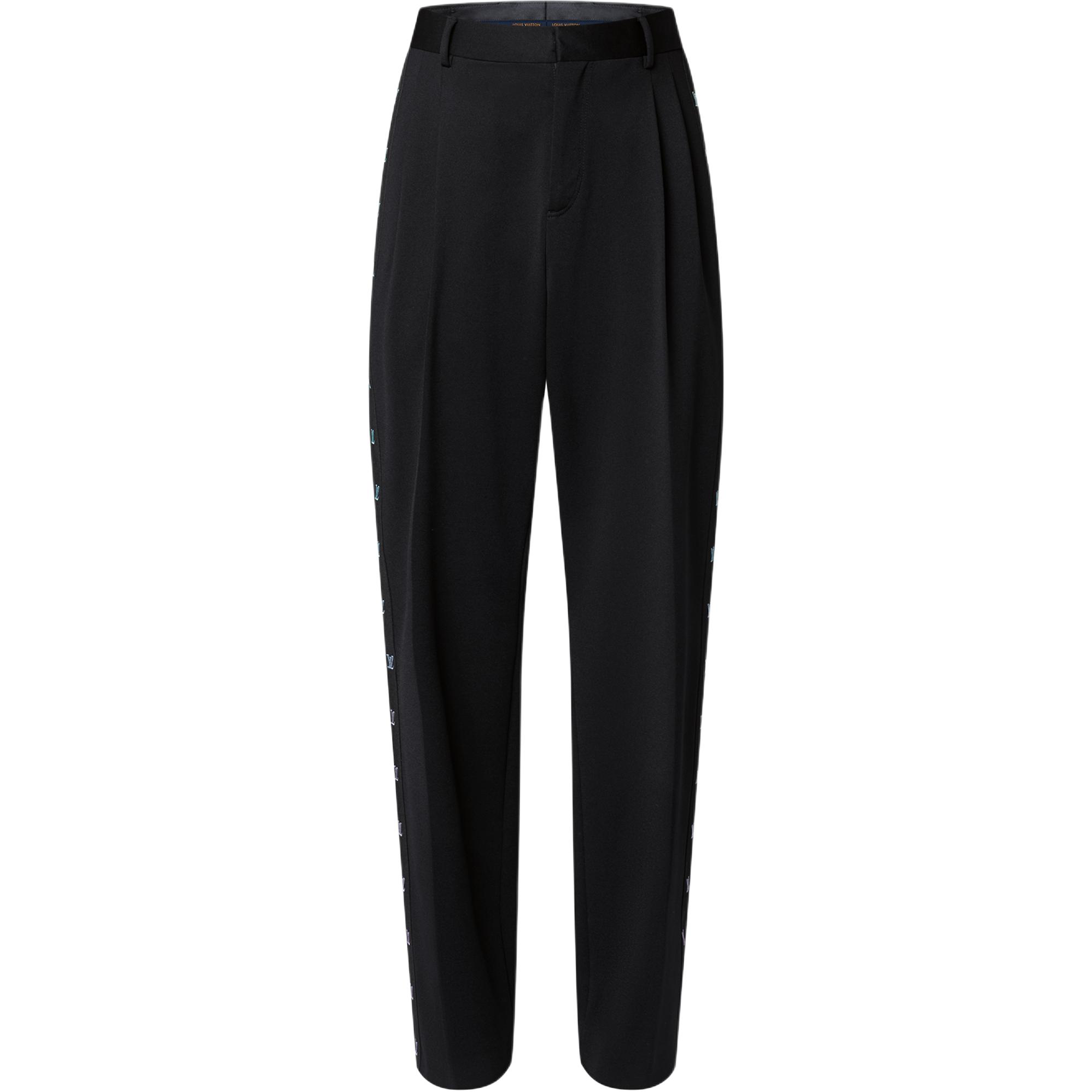 LOUIS VUITTON SS25 Black Knit Track Pants with Embroidered Trim 1AGTNM