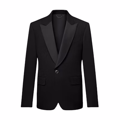 Louis Vuitton SS25 Black Silk Rhinestone Button Single-Breasted Jacket 1AGMSZ
